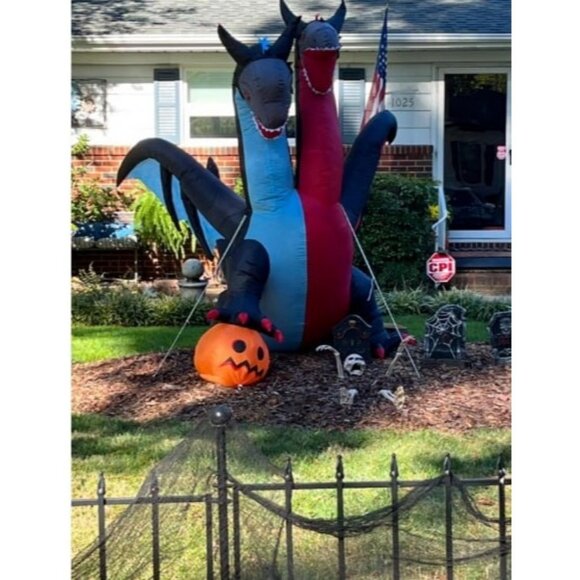 Halloween Inflatable Decorations 8FT Giant Two-Headed Dragon with Pumpkin